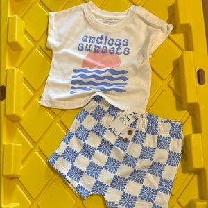 Carter's White and Blue Sunset Tee with Floral Shorts
